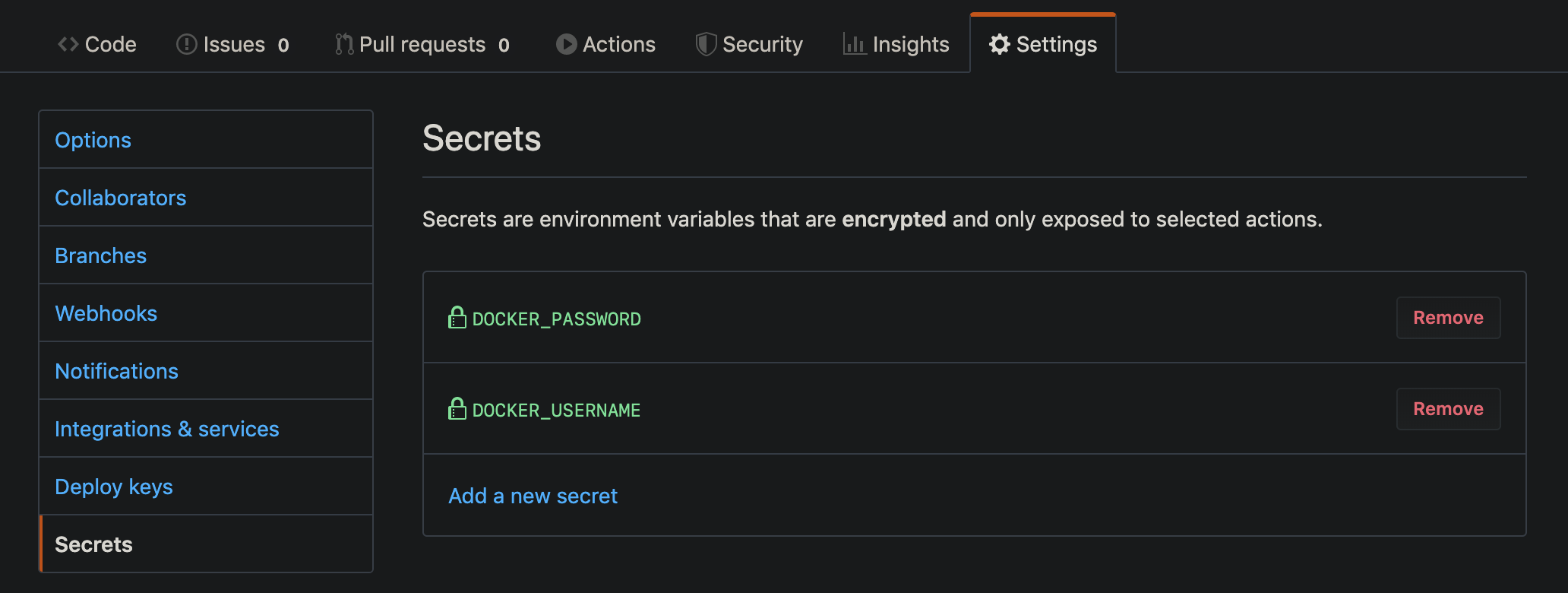 Setup docker credentials as repository secrets
